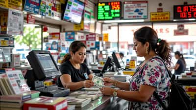 Mujer centroamericana enviando dinero en una agencia de remesas en Estados Unidos