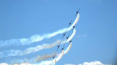 Jets performing at the Canadian International Air Show over Toronto's lakefront