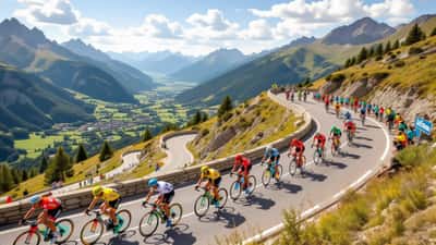 Professionelle cykelryttere klatrer op ad en bjergside under Tour de France 2026