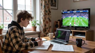 Svensk gymnasieelev räknar sannolikhet med fotbollsodds vid köksbordet