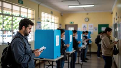 Eleitores brasileiros fazendo fila em seção eleitoral no dia das eleições 2026