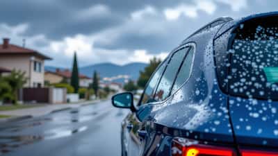 Cofano e tetto di un'auto ammaccati e coperti di chicchi di grandine dopo un temporale a Verona