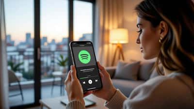 Utente italiano con smartphone che mostra Spotify non funzionante, pulsante play disattivato