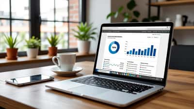 Consultora de TI analisando métricas de desempenho digital no laptop em São Paulo para candidatura ao Prêmio iBest 2026