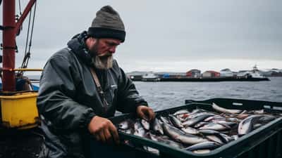 Íslenskur sjómaður flokkar makrílafla í Norður-Atlantshafi