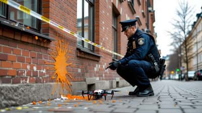 Polis undersöker drönarskador på fasad i Stockholm 2026