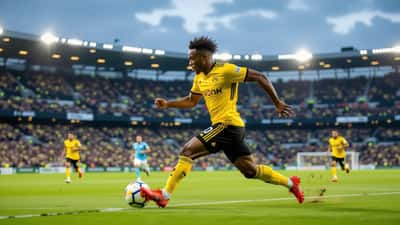 Julian Ryerson in Borussia Dortmund kit running on Bundesliga stadium pitch