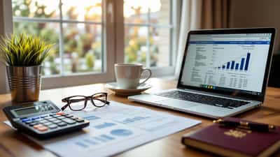 Canadian and US tax documents on a cross-border tax advisor's desk with calculator and passport