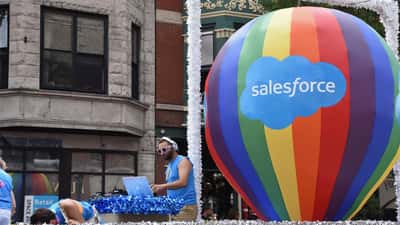 Salesforce headquarters building reflecting the company's enterprise software brand and AI strategy