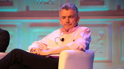 Michael O'Leary, administrerende direktør i Ryanair, taler ved en konferanse