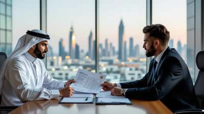 Foreign football player and sports lawyer reviewing Saudi Pro League contract documents in a Riyadh office