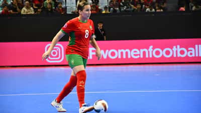 Match de futsal WAFCON 2025 entre la Tanzanie et le Maroc, action sur le terrain