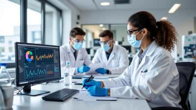 Epidemiologista analisando mapa de rastreamento de surto viral em laboratório de saúde pública no Brasil
