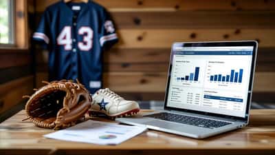 Guante de béisbol y laptop con plan financiero 401k en vestidor de Houston tras el trade de Varsho a los Astros