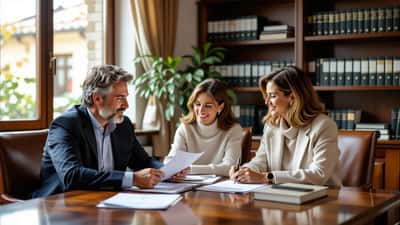 Coppia italiana in consulenza con avvocato di famiglia per separazione di conviventi di fatto