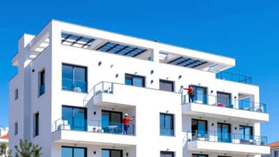 Técnico a inspecionar cobertura de edifício residencial em Portugal