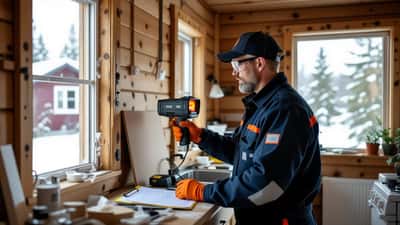 Energiakonsultti tutkii lämpövuotoja suomalaisessa kodissa infrapunalämpökameralla