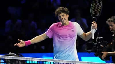 Ben Shelton competing at the Swiss Indoors Basel ATP 500 tennis tournament, 2024
