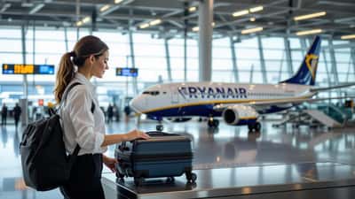 Passagier met handbagage bij Ryanair balie in 2026