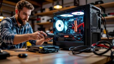 Custom gaming PC desktop setup with RGB lighting and high-end components needed to run Gothic 1 Remake on Unreal Engine 5