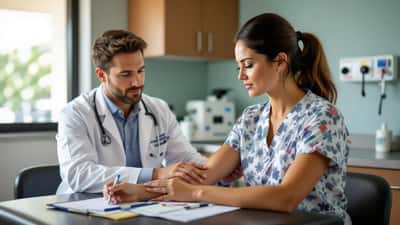 Young woman having jaw and neck examined by doctor in Sydney medical clinic