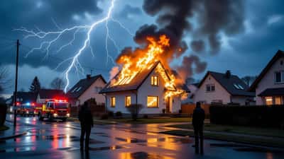 Blitzeinschlag trifft Wohnhaus bei Gewitter – Feuer droht auf Nachbargebäude überzugreifen