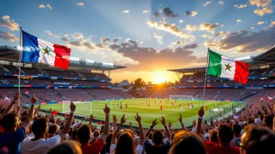 Fotballstadion med franske og marokkanske flagg under VM 2026