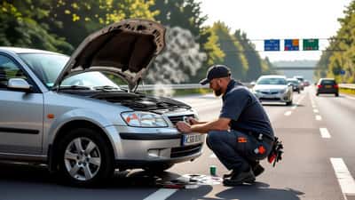 Mechanic inspecting car coolant system on roadside during Birmingham summer heatwave 2026