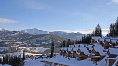 Big Sky resort in Montana USA with mountain slopes and ski lifts