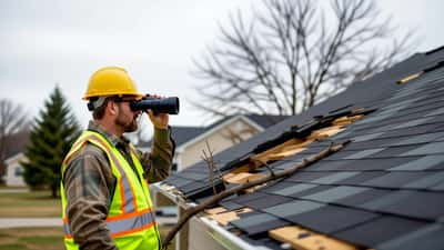 Licensed contractor examining storm-damaged home in suburban Oklahoma after June 22 tornado warnings
