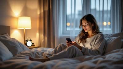 Femme fatiguée regardant son réveil le matin après le changement d'heure au Canada