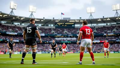 Match de rugby Nouvelle-Zélande contre Belgique 2026 dans un stade illuminé