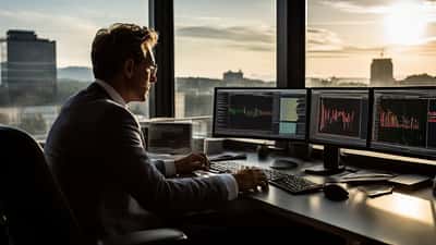 Gestionnaire de patrimoine à Zurich analysant la chute du SMI sur des écrans boursiers