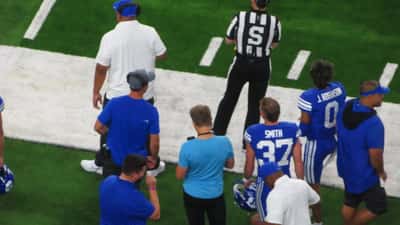 BYU head coach Kalani Sitake on the sideline during a Cougars game