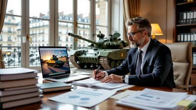 Avocat parisien examinant des documents de conformité sur les sanctions UE contre la Russie dans un bureau parisien