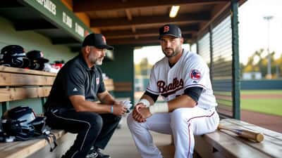 Lanceur de baseball soigné en dugout pour une blessure au coude
