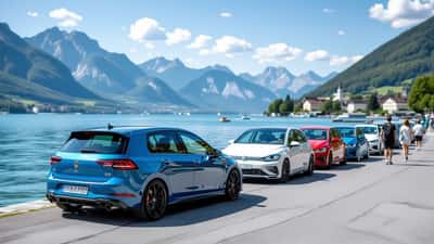 Getunte Volkswagen Golf parken an der Seepromenade in Velden am Wörthersee im Sommer 2026