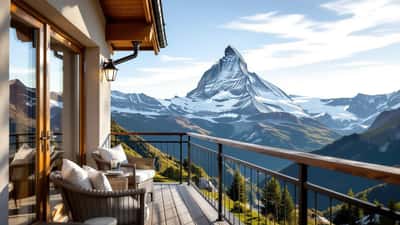 Station météo connectée sur un balcon suisse avec smartphone affichant une application météo, ciel d'orage en arrière-plan