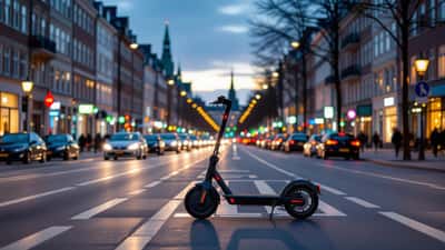 El-løbehjul på en cykelsti i København ved solnedgang