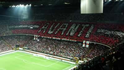 Crowd at San Siro stadium during AC Milan Serie A derby match