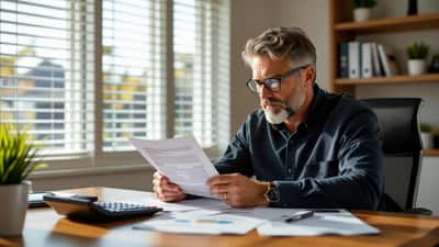Australian investor reviewing capital gains tax documents and property deeds at a desk