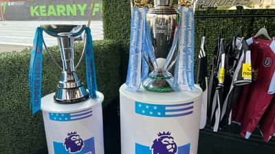 Premier League trophies on display at a summer series event