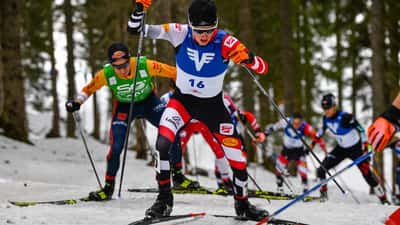 Stefan Rettenegger beim FIS Nordic Combined Continental Cup in Eisenerz, Österreich