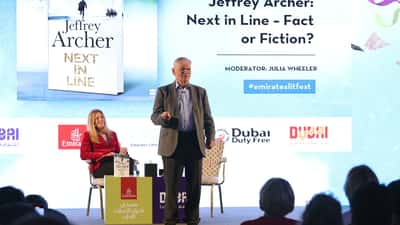 Jeffrey Archer på boklansering, brittisk bestseller-författare och lord, oktober 2026