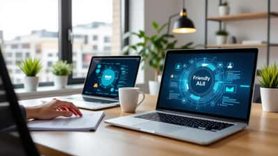 Laptop med AI-chatt i svenskt kontor, symbol för Chat GPT och expertkonsultation 2026