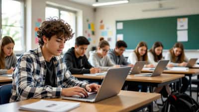 Élève passant la certification PIX sur ordinateur en salle informatique