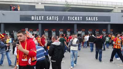 Ticket sales booth at RAMS Park in Istanbul, venue for Galatasaray vs Barcelona Champions League 2026