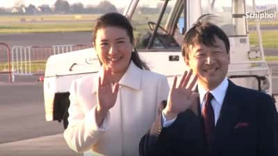 Kroonprins Naruhito en Kroonprinses Masako van Japan arriveren op Schiphol voor staatsbezoek aan Nederland