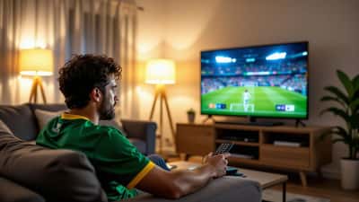 Brasileiro frustrado diante de Smart TV congelada durante jogo da Copa do Mundo 2026