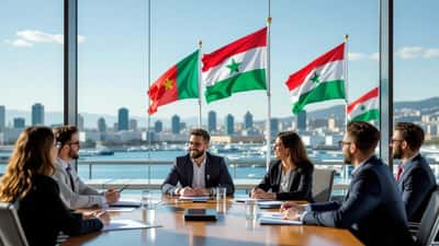 Bandeiras da França e de Marrocos sobre documentos diplomáticos